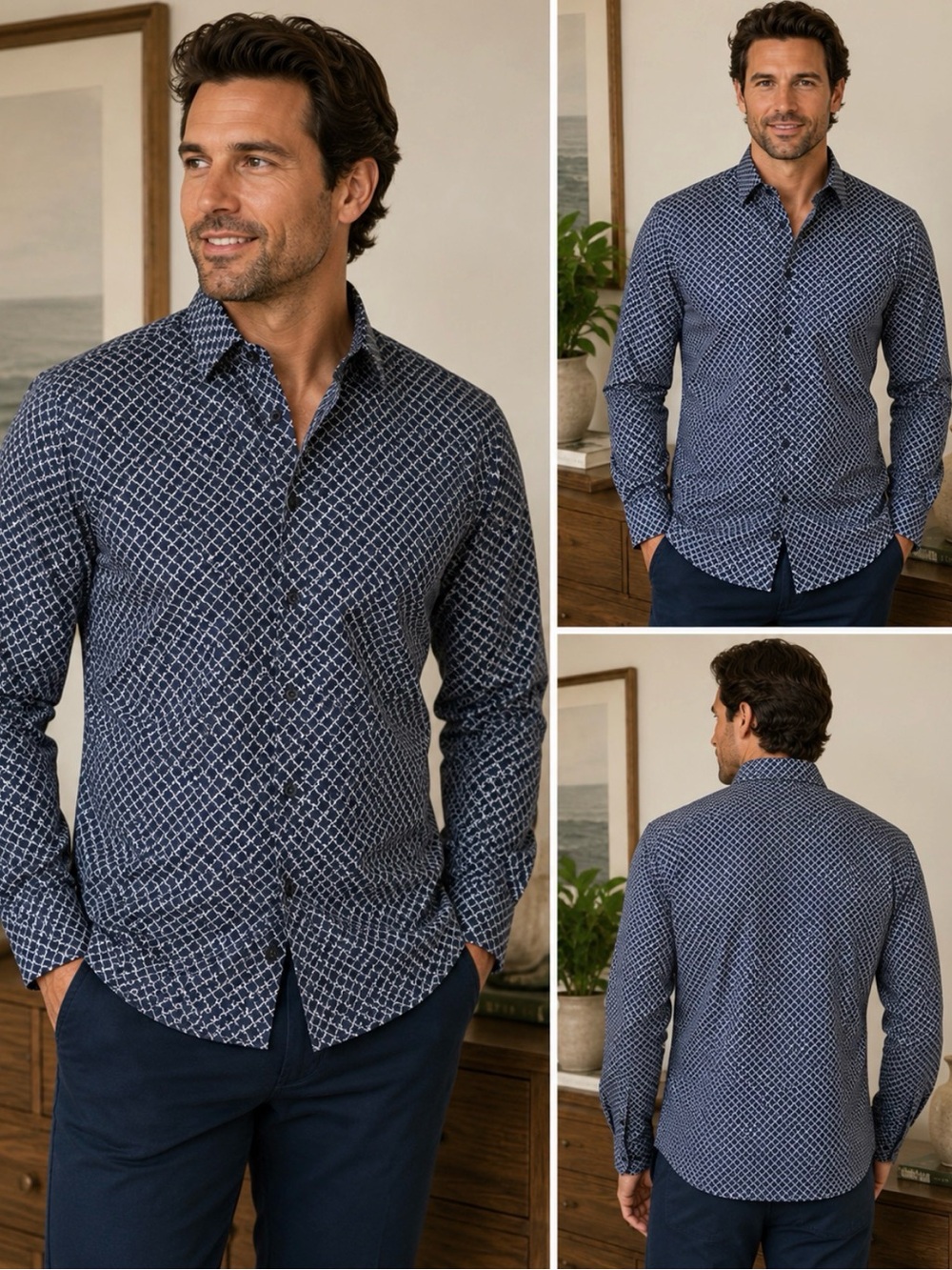 Alfani Men's Navy Checkered Button Down Shirt